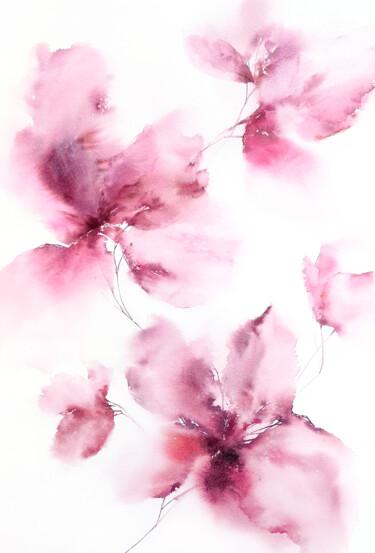 Pintura intitulada "Soft pink watercolo…" por Olya Grigorevykh, Obras de arte originais, Aquarela