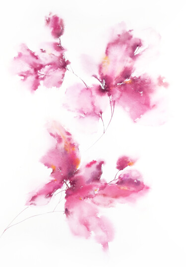 Schilderij getiteld "Abstract pink flowe…" door Olya Grigorevykh, Origineel Kunstwerk, Aquarel