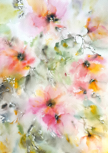Картина под названием "Abstract pink water…" - Olya Grigorevykh, Подлинное произведение искусства, Акварель