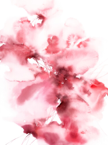 Картина под названием "Bright pink flowers…" - Olya Grigorevykh, Подлинное произведение искусства, Акварель