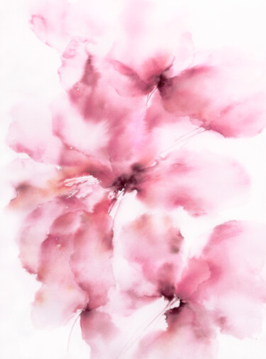 Schilderij getiteld "Soft pink flowers,…" door Olya Grigorevykh, Origineel Kunstwerk, Aquarel