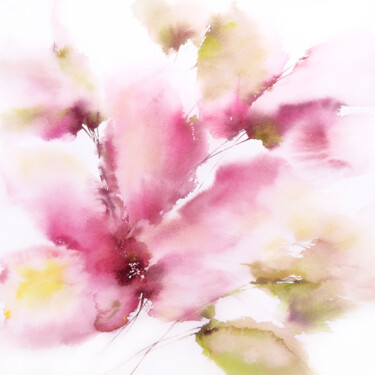 Картина под названием "Sakura blossom, pin…" - Olya Grigorevykh, Подлинное произведение искусства, Акварель