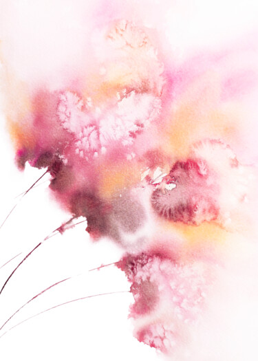 Painting titled "Pink flowers, abstr…" by Olya Grigorevykh, Original Artwork, Watercolor