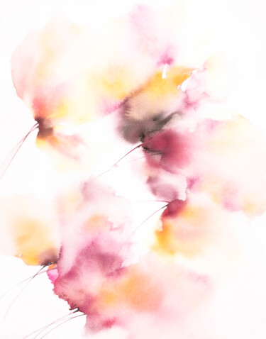 Schilderij getiteld "Abstract flowers,wa…" door Olya Grigorevykh, Origineel Kunstwerk, Aquarel