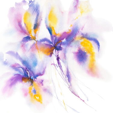Pintura titulada "Irises, iris flower…" por Olya Grigorevykh, Obra de arte original, Acuarela