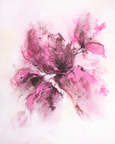Painting titled "Pink flowers, abstr…" by Olya Grigorevykh, Original Artwork, Acrylic