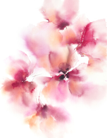绘画 标题为“Soft pink flowers,…” 由Olya Grigorevykh, 原创艺术品, 水彩