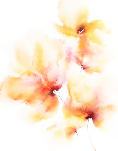 Painting titled "Yellow flowers, abs…" by Olya Grigorevykh, Original Artwork, Watercolor
