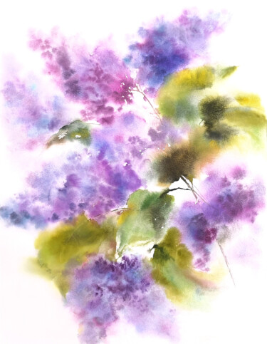 Malerei mit dem Titel "Lilac bouquet, impr…" von Olya Grigorevykh, Original-Kunstwerk, Aquarell