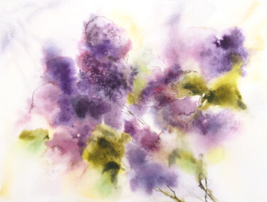 Pintura titulada "Lilac bouquet still…" por Olya Grigorevykh, Obra de arte original, Acuarela