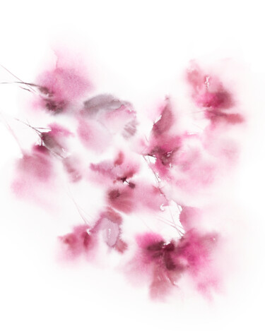 Peinture intitulée "Pink loose flowers,…" par Olya Grigorevykh, Œuvre d'art originale, Aquarelle