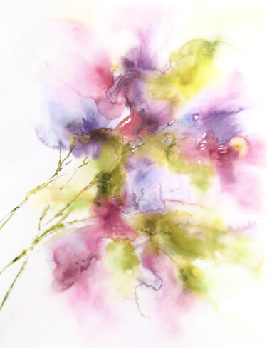 Painting titled "Colorful flower bou…" by Olya Grigorevykh, Original Artwork, Watercolor