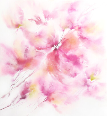 Peinture intitulée "Soft flowers. Abstr…" par Olya Grigorevykh, Œuvre d'art originale, Aquarelle