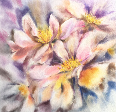 Schilderij getiteld "Peony bouquet. Wate…" door Olya Grigorevykh, Origineel Kunstwerk, Aquarel