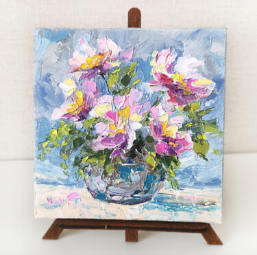 Painting titled "Peony bouquet. Pink…" by Olya Grigorevykh, Original Artwork, Oil