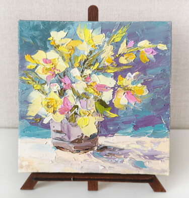 Painting titled "Flowers in vase. Da…" by Olya Grigorevykh, Original Artwork, Oil