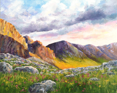 Pittura intitolato "Mountain landscape.…" da Olya Grigorevykh, Opera d'arte originale, Olio