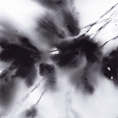 Картина под названием "Black abstract flow…" - Olya Grigorevykh, Подлинное произведение искусства, Акварель