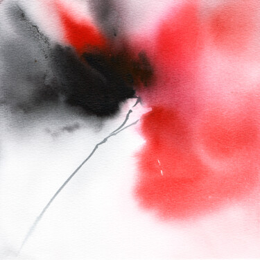 Malarstwo zatytułowany „Red abstract flower” autorstwa Olya Grigorevykh, Oryginalna praca, Akwarela
