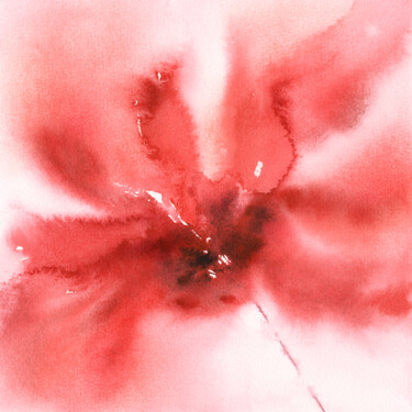 Schilderij getiteld "Red flower. Waterco…" door Olya Grigorevykh, Origineel Kunstwerk, Aquarel