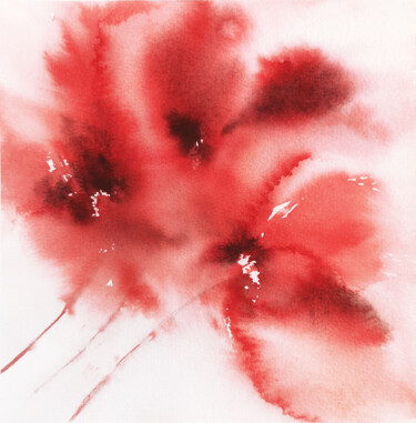 Malerei mit dem Titel "Red flowers" von Olya Grigorevykh, Original-Kunstwerk, Aquarell