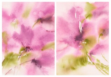 Peinture intitulée "Pink flowers diptych" par Olya Grigorevykh, Œuvre d'art originale, Aquarelle