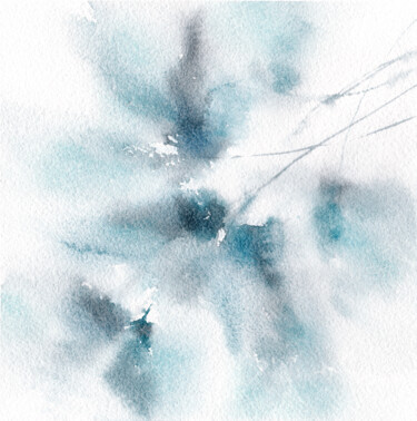 Painting titled "Blue abstract flowe…" by Olya Grigorevykh, Original Artwork, Watercolor