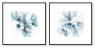 Schilderij getiteld "Soft blue flowers d…" door Olya Grigorevykh, Origineel Kunstwerk, Aquarel