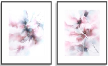 Painting titled "Floral diptych in p…" by Olya Grigorevykh, Original Artwork, Watercolor