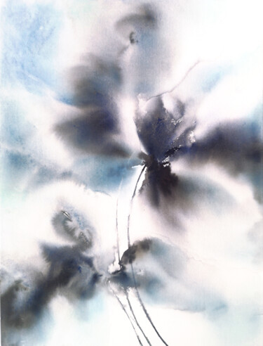 Картина под названием "Blue abstarct flowe…" - Olya Grigorevykh, Подлинное произведение искусства, Акварель