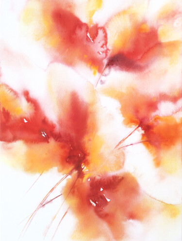 Картина под названием "Red abstract flowers" - Olya Grigorevykh, Подлинное произведение искусства, Акварель