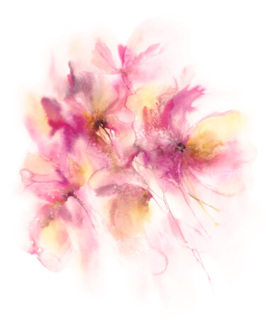"Pink watercolor flo…" başlıklı Tablo Olya Grigorevykh tarafından, Orijinal sanat, Suluboya