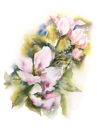 Painting titled "Apple blossom. Spri…" by Olya Grigorevykh, Original Artwork, Watercolor