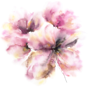 Painting titled "Neutral floral bouq…" by Olya Grigorevykh, Original Artwork, Watercolor