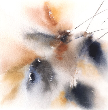 Painting titled "Neutral abstract fl…" by Olya Grigorevykh, Original Artwork, Watercolor