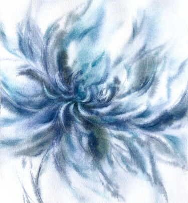 Pittura intitolato "Blue flower" da Olya Grigorevykh, Opera d'arte originale, Acquarello