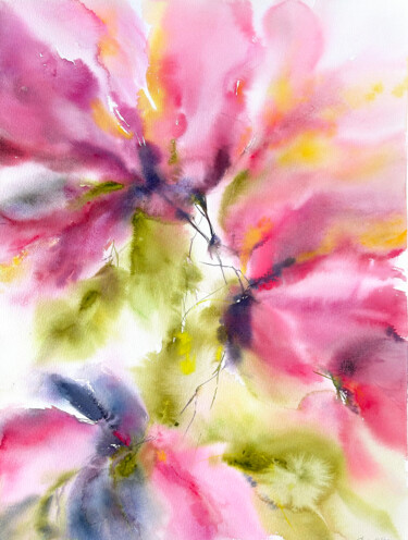 Painting titled "Abstract floral bou…" by Olya Grigorevykh, Original Artwork, Watercolor