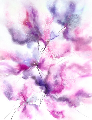 Картина под названием "Abstract flowers on…" - Olya Grigorevykh, Подлинное произведение искусства, Акварель