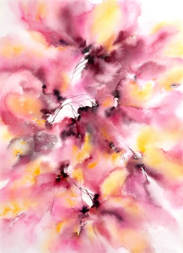 Malerei mit dem Titel "Abstract flowers in…" von Olya Grigorevykh, Original-Kunstwerk, Aquarell