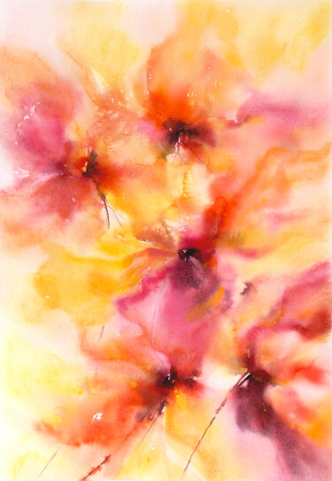 Schilderij getiteld "Abstract flowers in…" door Olya Grigorevykh, Origineel Kunstwerk, Aquarel