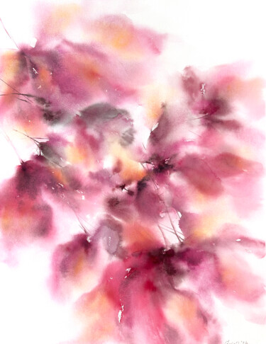 Painting titled "Burgundy bouquet of…" by Olya Grigorevykh, Original Artwork, Watercolor