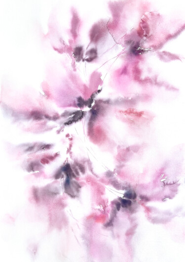 Painting titled "Pink abstract flowe…" by Olya Grigorevykh, Original Artwork, Watercolor