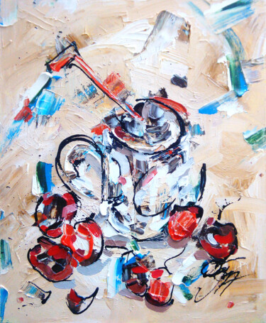 Картина под названием "Latte and Berries" - Olya Kartavaya, Подлинное произведение искусства, Масло