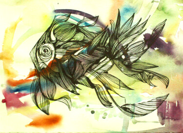 Malerei mit dem Titel "8 Fish of the future" von Olya Kartavaya, Original-Kunstwerk, Tinte