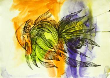 Painting titled "10 Fish of the futu…" by Olya Kartavaya, Original Artwork, Ink