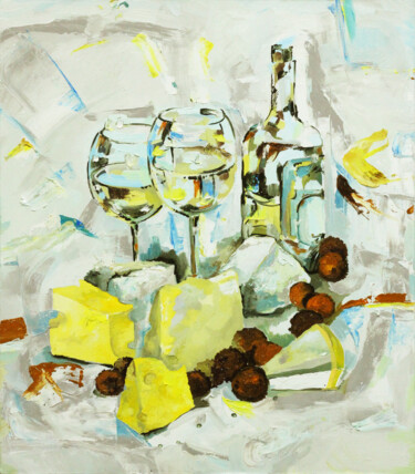 Malerei mit dem Titel "Wine Chateau D'Yquem" von Olya Kartavaya, Original-Kunstwerk, Öl