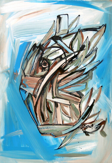 Картина под названием "Wood Fish" - Olya Kartavaya, Подлинное произведение искусства, Акрил