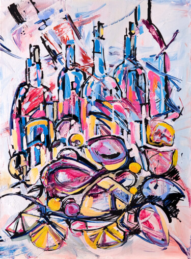 Malerei mit dem Titel "Pink wine" von Olya Kartavaya, Original-Kunstwerk, Öl
