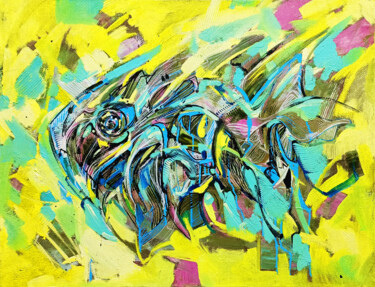 Pittura intitolato "Fish Turquoise Acar…" da Olya Kartavaya, Opera d'arte originale, Olio Montato su Telaio per barella in l…