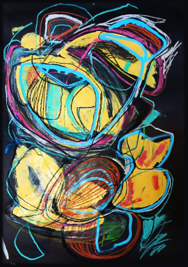 Desenho intitulada "Mango graphics on b…" por Olya Kartavaya, Obras de arte originais, Pastel